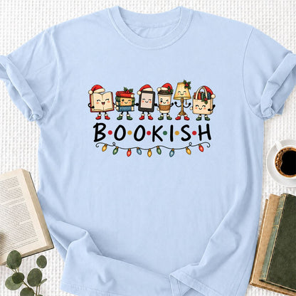 BOOKISH Things Printed T-Shirt | Christmas Book Lover Gift Light Blue