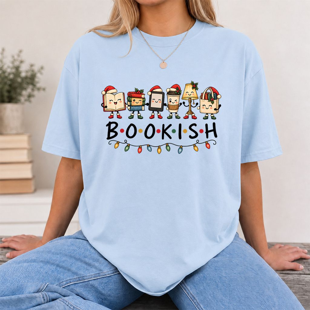 BOOKISH Things Printed T-Shirt | Christmas Book Lover Gift Light Blue