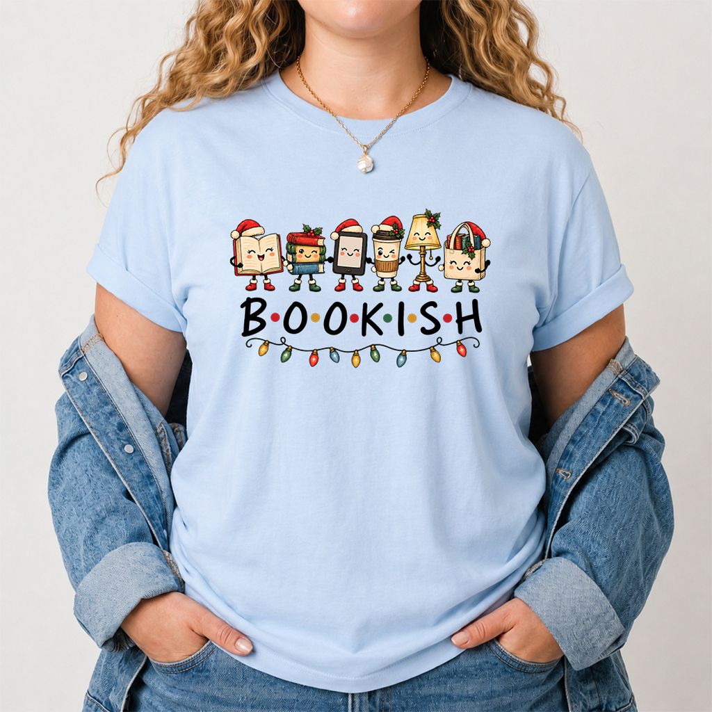 BOOKISH Things Printed T-Shirt | Christmas Book Lover Gift Light Blue