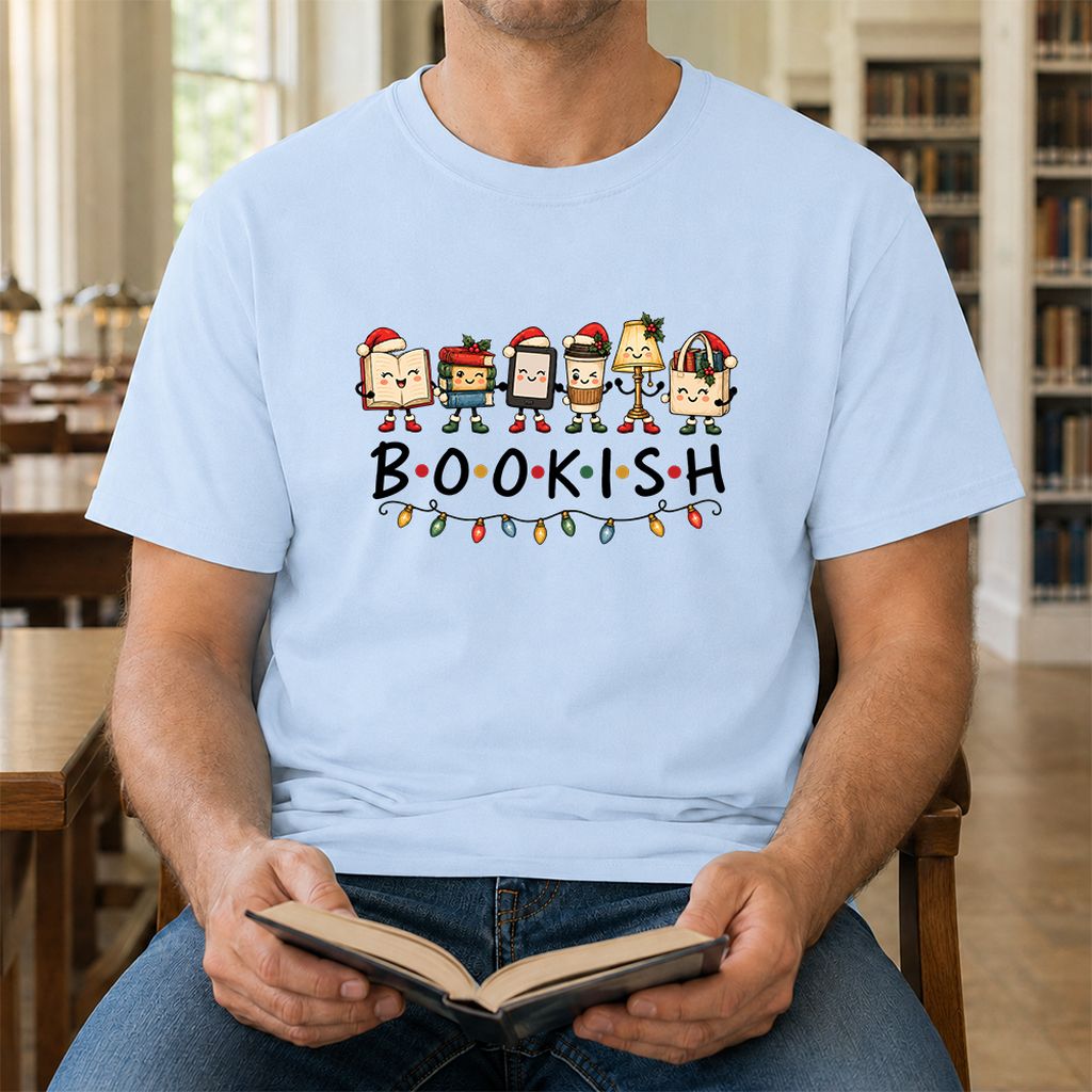 BOOKISH Things Printed T-Shirt | Christmas Book Lover Gift Light Blue