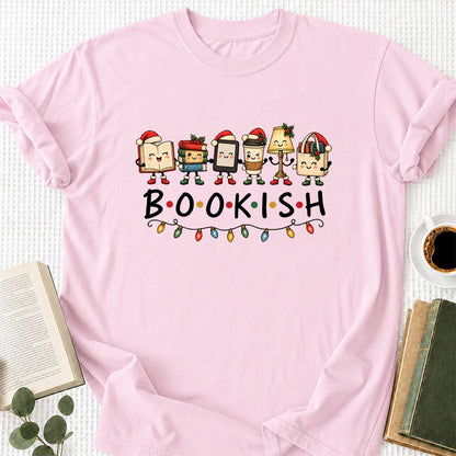 BOOKISH Things Printed T-Shirt | Christmas Book Lover Gift Light Pink