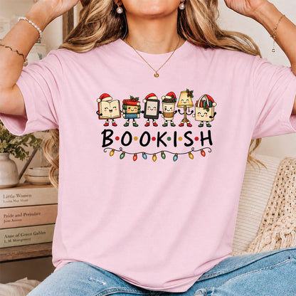BOOKISH Things Printed T-Shirt | Christmas Book Lover Gift Light Pink