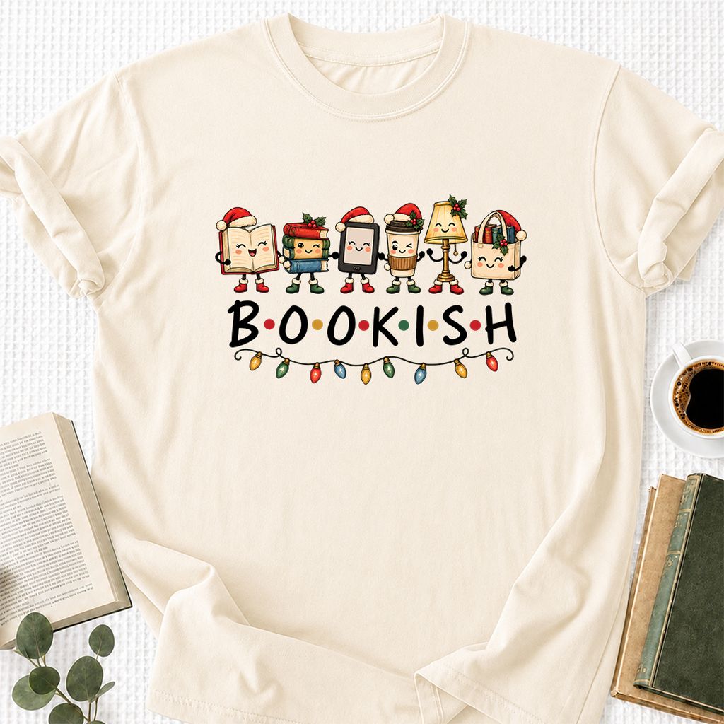 BOOKISH Things Printed T-Shirt | Christmas Book Lover Gift Natural