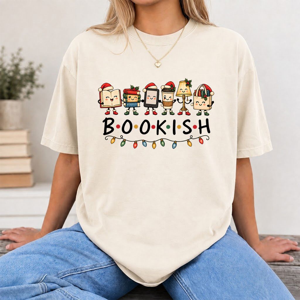 BOOKISH Things Printed T-Shirt | Christmas Book Lover Gift Natural