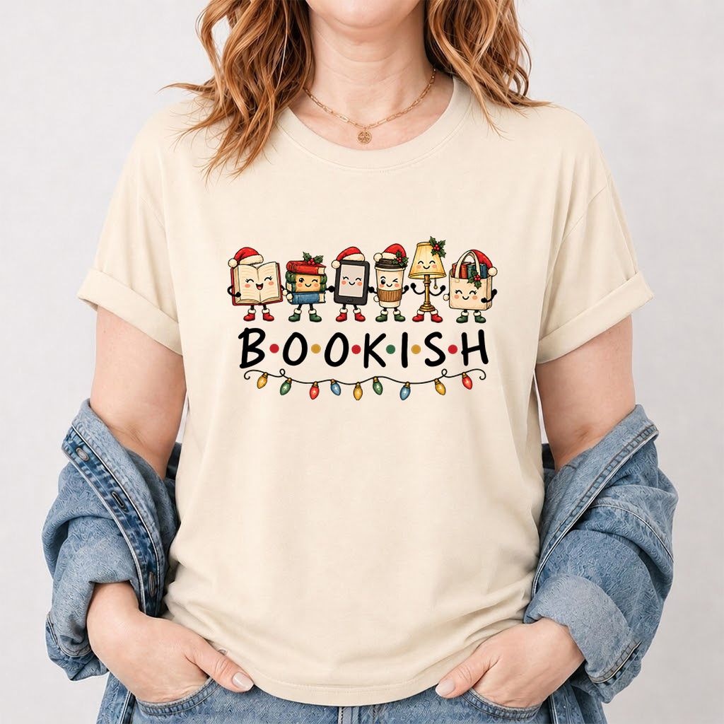 BOOKISH Things Printed T-Shirt | Christmas Book Lover Gift Natural