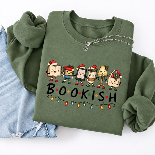 Bookish Things Softstyle Sweatshirt | Christmas Reader Gift Military Green