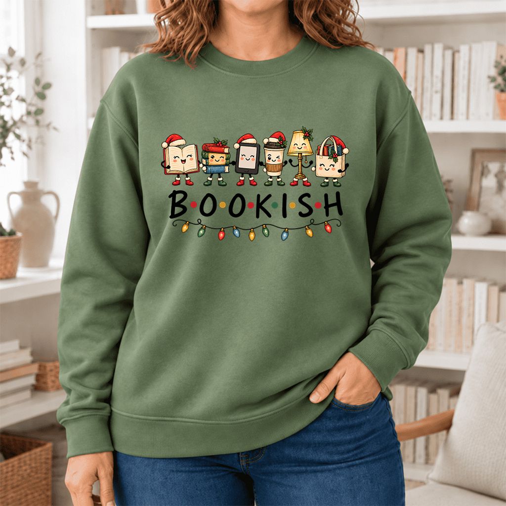 Bookish Things Softstyle Sweatshirt | Christmas Reader Gift Military Green