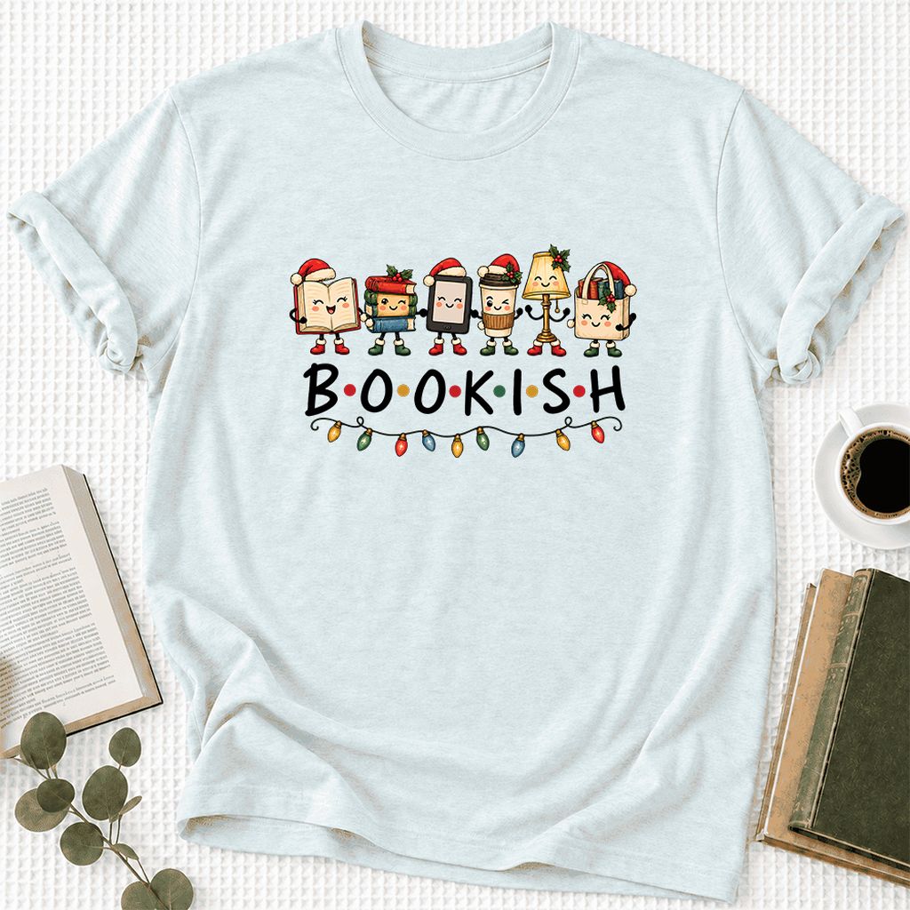 BOOKISH Things Ultra-Soft Cotton T-Shirt | Christmas Book Lover Gift Heather Ice Blue