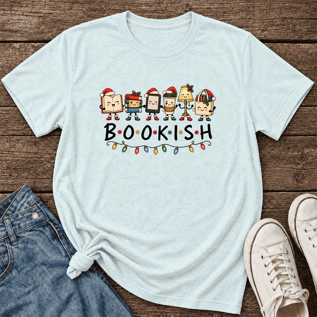BOOKISH Things Ultra-Soft Cotton T-Shirt | Christmas Book Lover Gift Heather Ice Blue