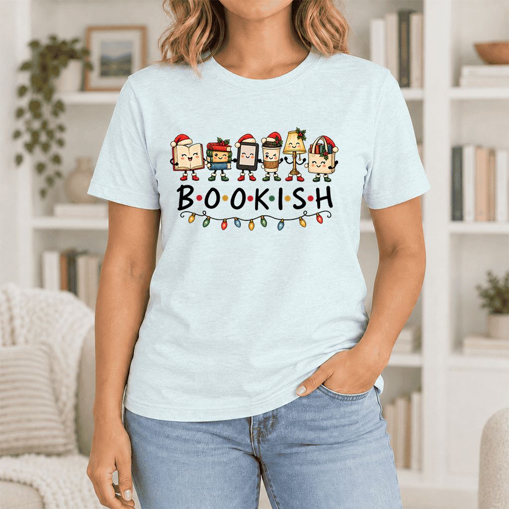 BOOKISH Things Ultra-Soft Cotton T-Shirt | Christmas Book Lover Gift Heather Ice Blue