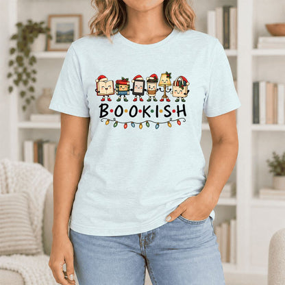 BOOKISH Things Ultra-Soft Cotton T-Shirt | Christmas Book Lover Gift Heather Ice Blue