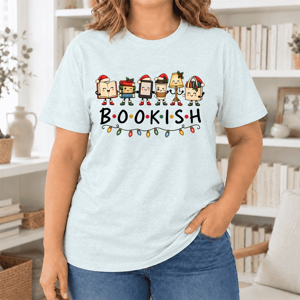 BOOKISH Things Ultra-Soft Cotton T-Shirt | Christmas Book Lover Gift Heather Ice Blue