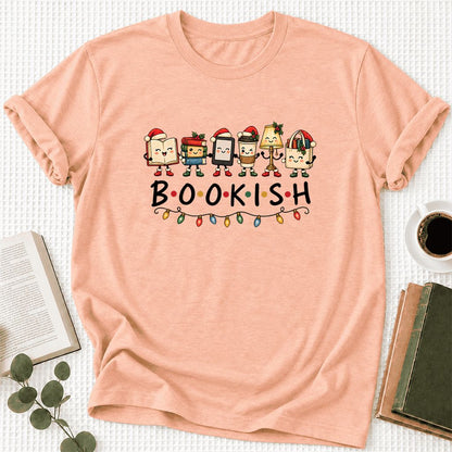 BOOKISH Things Ultra-Soft Cotton T-Shirt | Christmas Book Lover Gift Heather Peach