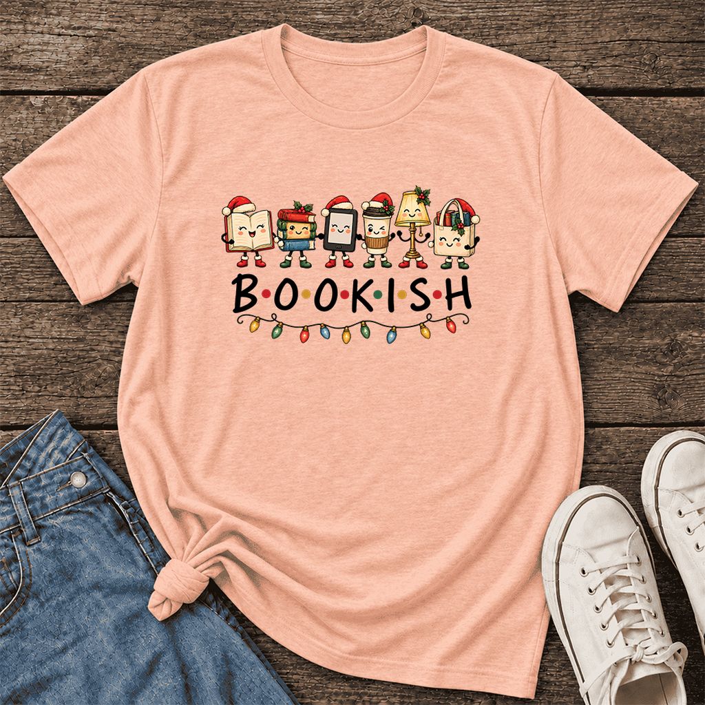 BOOKISH Things Ultra-Soft Cotton T-Shirt | Christmas Book Lover Gift Heather Peach