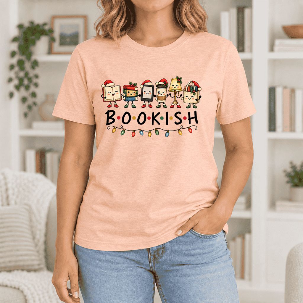 BOOKISH Things Ultra-Soft Cotton T-Shirt | Christmas Book Lover Gift Heather Peach