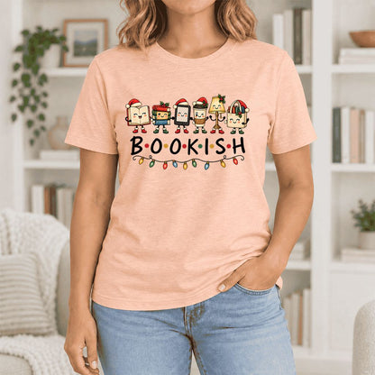 BOOKISH Things Ultra-Soft Cotton T-Shirt | Christmas Book Lover Gift Heather Peach