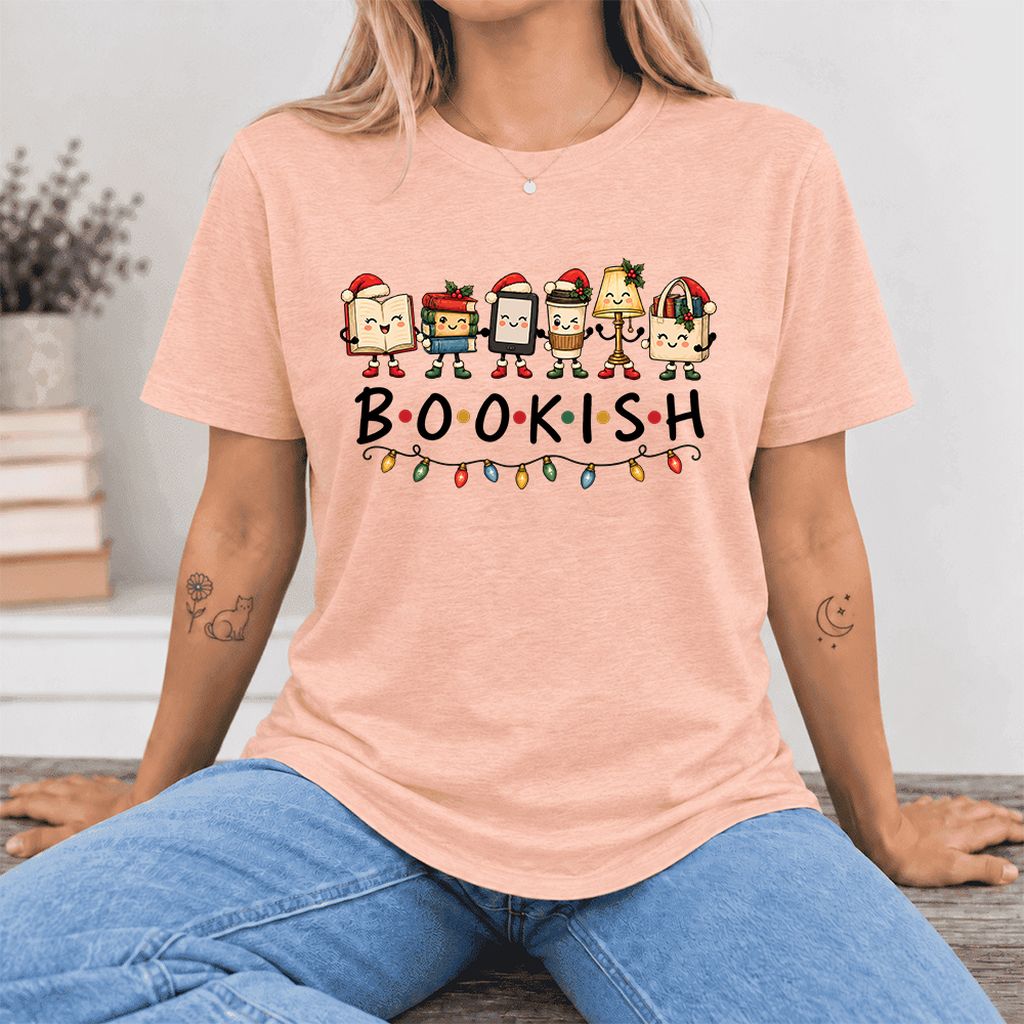 BOOKISH Things Ultra-Soft Cotton T-Shirt | Christmas Book Lover Gift Heather Peach