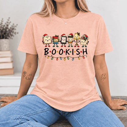 BOOKISH Things Ultra-Soft Cotton T-Shirt | Christmas Book Lover Gift Heather Peach