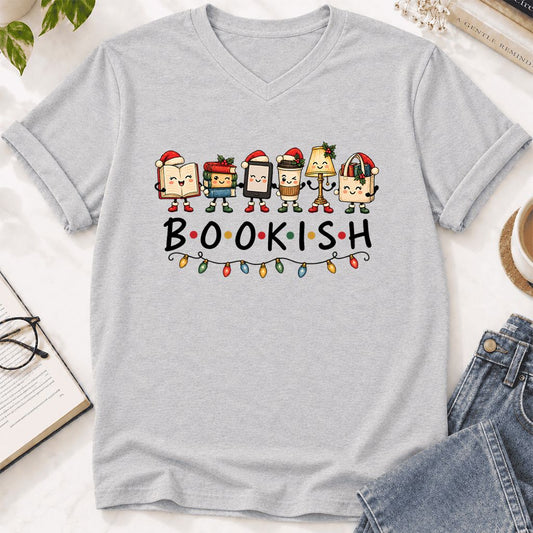 Bookish Things Ultra-Soft V-Neck | Christmas Book Lover Gift Ash