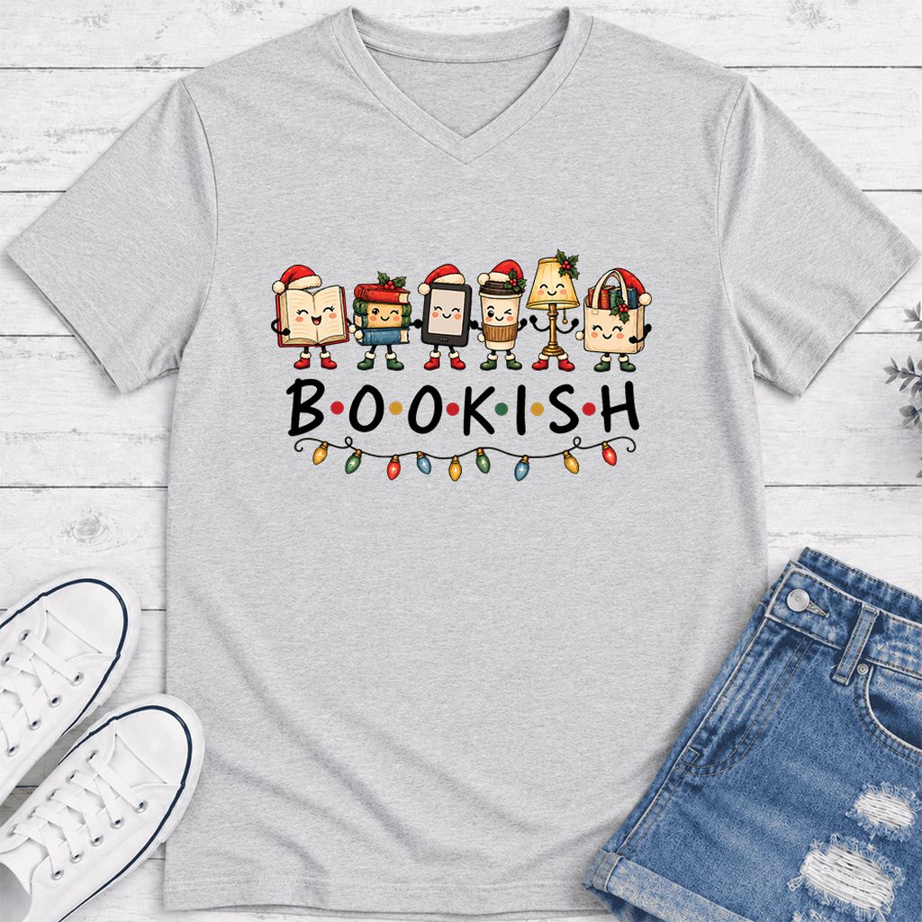 BOOKISH Things Ultra-Soft V-Neck | Christmas Book Lover Gift Ash