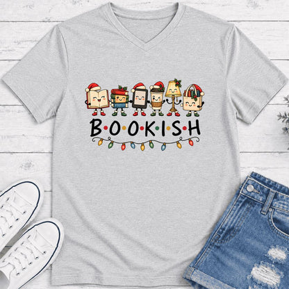 BOOKISH Things Ultra-Soft V-Neck | Christmas Book Lover Gift Ash