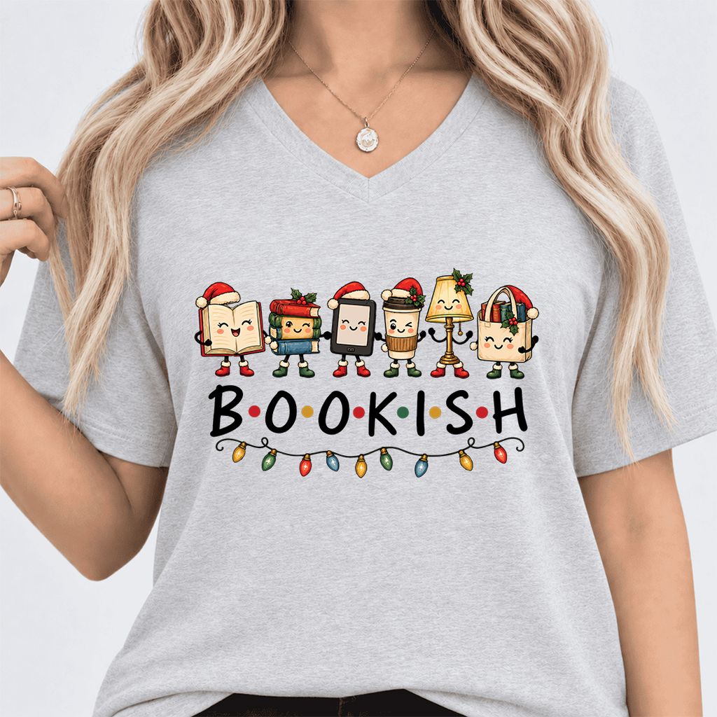 BOOKISH Things Ultra-Soft V-Neck | Christmas Book Lover Gift Ash