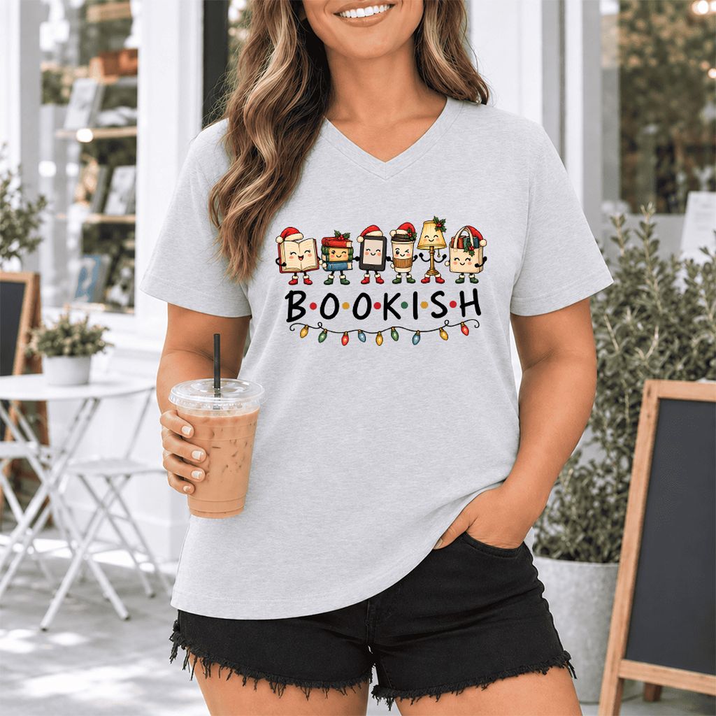 BOOKISH Things Ultra-Soft V-Neck | Christmas Book Lover Gift Ash