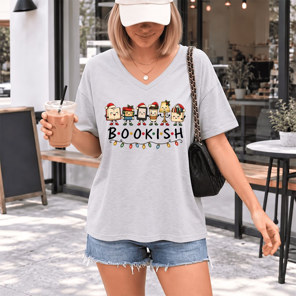 BOOKISH Things Ultra-Soft V-Neck | Christmas Book Lover Gift Ash