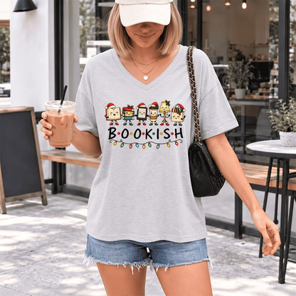 BOOKISH Things Ultra-Soft V-Neck | Christmas Book Lover Gift Ash