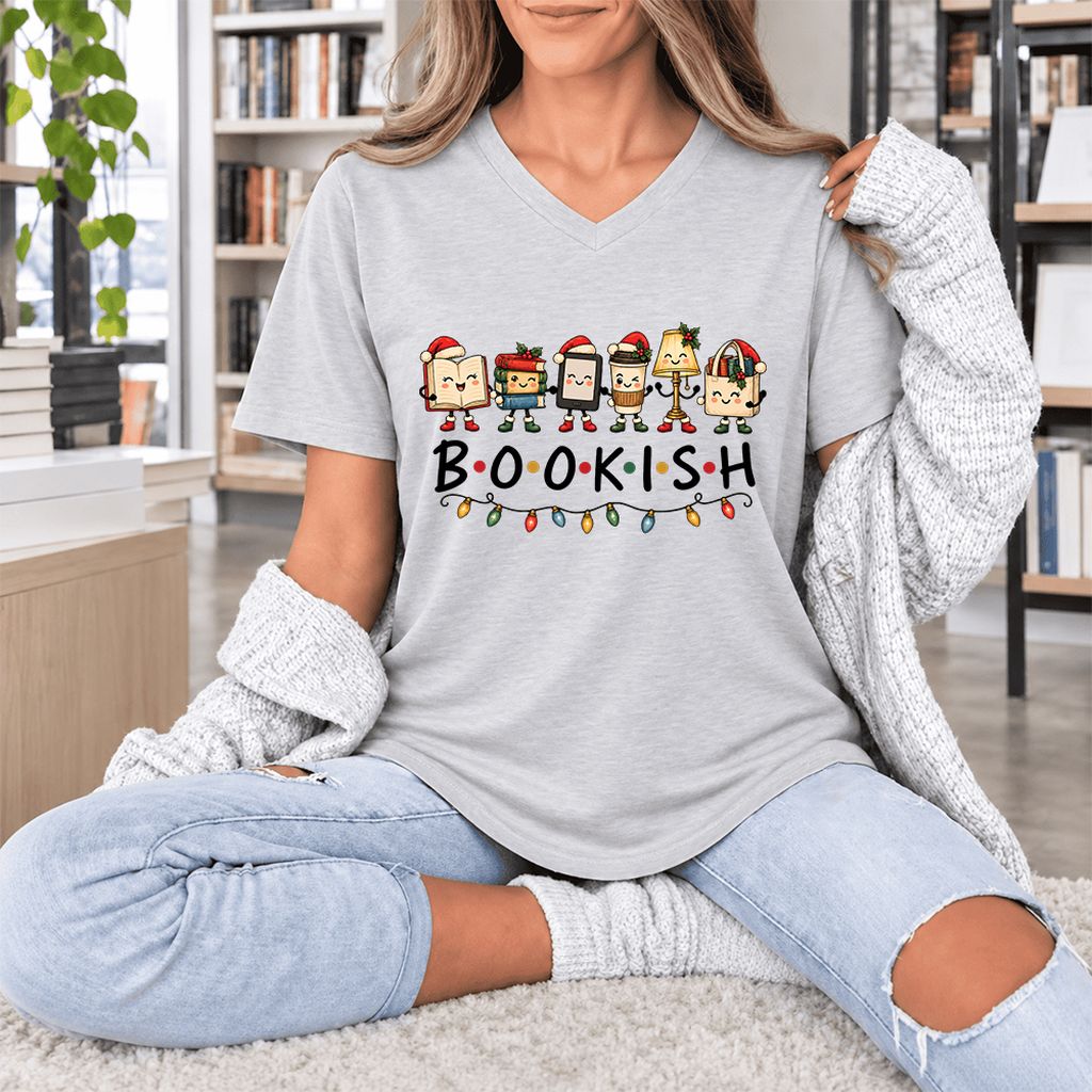 BOOKISH Things Ultra-Soft V-Neck | Christmas Book Lover Gift Ash