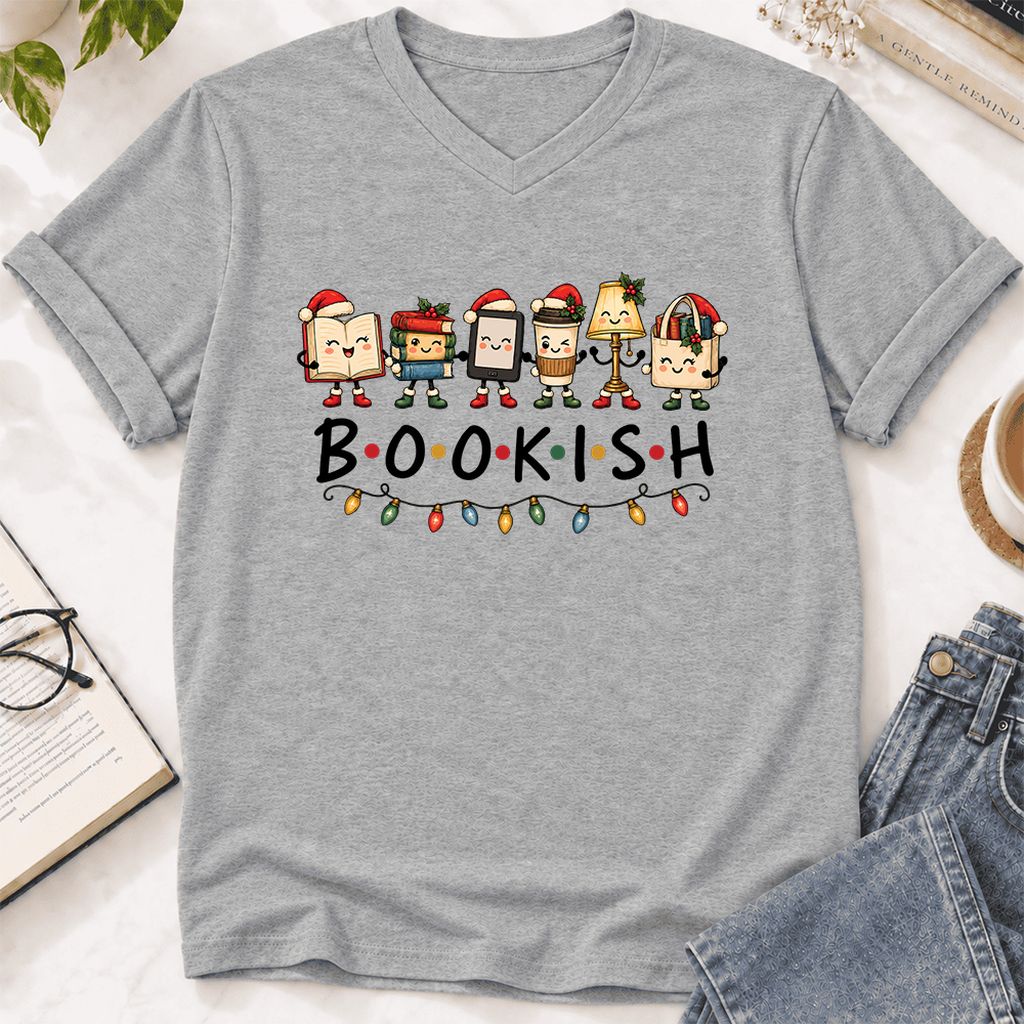 BOOKISH Things Ultra-Soft V-Neck | Christmas Book Lover Gift Athletic Heather