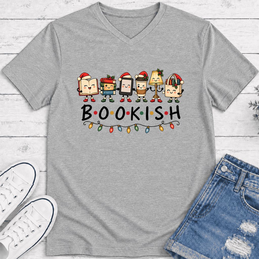 BOOKISH Things Ultra-Soft V-Neck | Christmas Book Lover Gift Athletic Heather