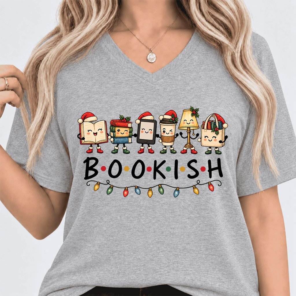 BOOKISH Things Ultra-Soft V-Neck | Christmas Book Lover Gift Athletic Heather