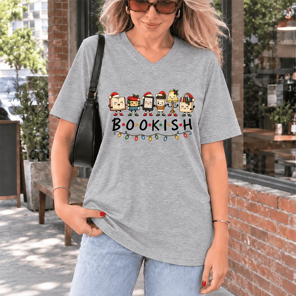 BOOKISH Things Ultra-Soft V-Neck | Christmas Book Lover Gift Athletic Heather