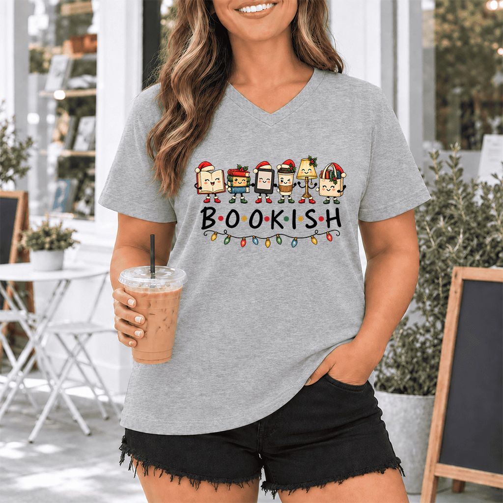 BOOKISH Things Ultra-Soft V-Neck | Christmas Book Lover Gift Athletic Heather
