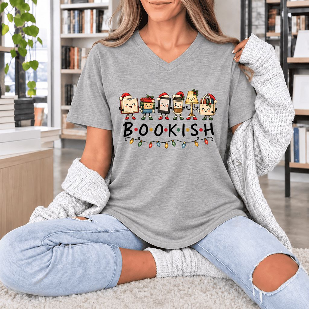 BOOKISH Things Ultra-Soft V-Neck | Christmas Book Lover Gift Athletic Heather