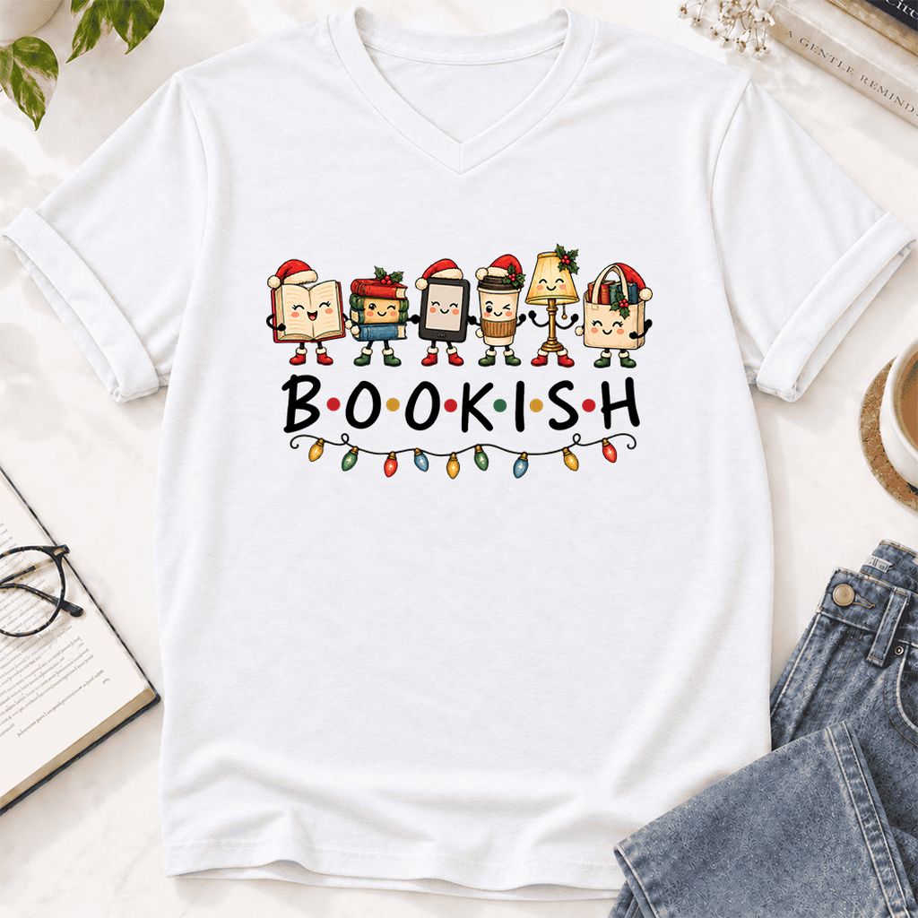 BOOKISH Things Ultra-Soft V-Neck | Christmas Book Lover Gift White