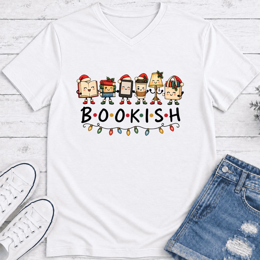 BOOKISH Things Ultra-Soft V-Neck | Christmas Book Lover Gift White