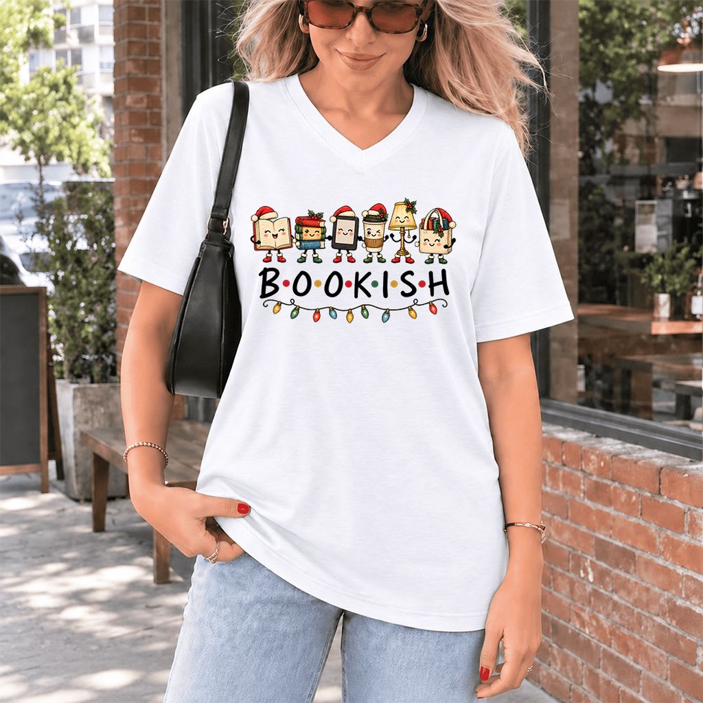 BOOKISH Things Ultra-Soft V-Neck | Christmas Book Lover Gift White
