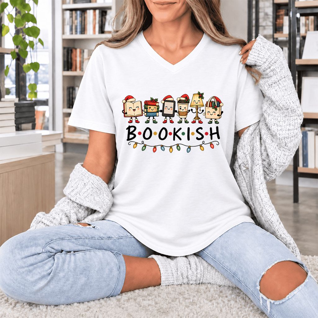 BOOKISH Things Ultra-Soft V-Neck | Christmas Book Lover Gift White