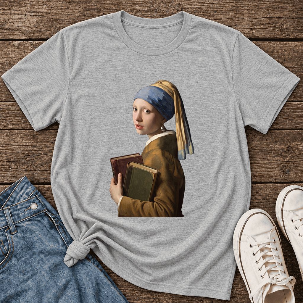 Bookish Girl with a Pearl Earring Ultra-Soft Cotton T-Shirt | Reader Gift Athletic Heather