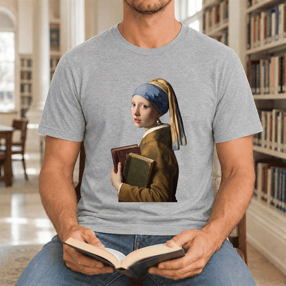 Bookish Girl with a Pearl Earring Ultra-Soft Cotton T-Shirt | Reader Gift Athletic Heather