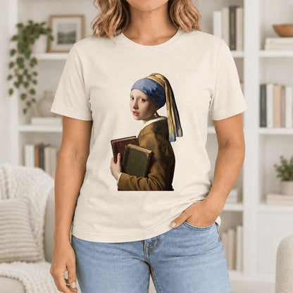 Bookish Girl with a Pearl Earring Ultra-Soft Cotton T-Shirt | Reader Gift Natural