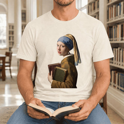 Bookish Girl with a Pearl Earring Ultra-Soft Cotton T-Shirt | Reader Gift Natural