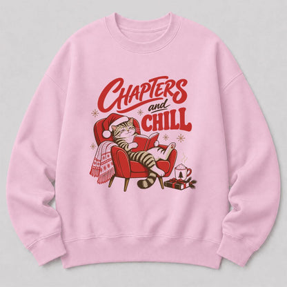 Chapters And Chill Printed Sweatshirt | Christmas Reader Gift Light Pink