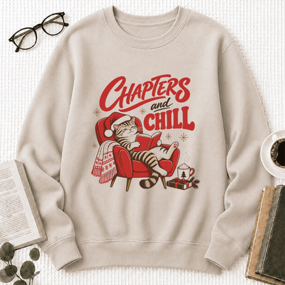 Chapters And Chill Printed Sweatshirt | Christmas Reader Gift Sand