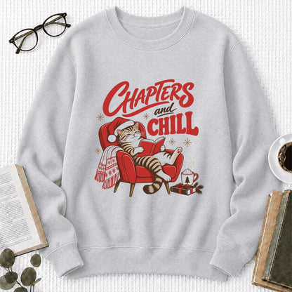 Chapters And Chill Printed Sweatshirt | Christmas Reader Gift Sport Grey