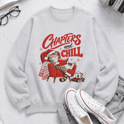 Chapters And Chill Printed Sweatshirt | Christmas Reader Gift Sport Grey