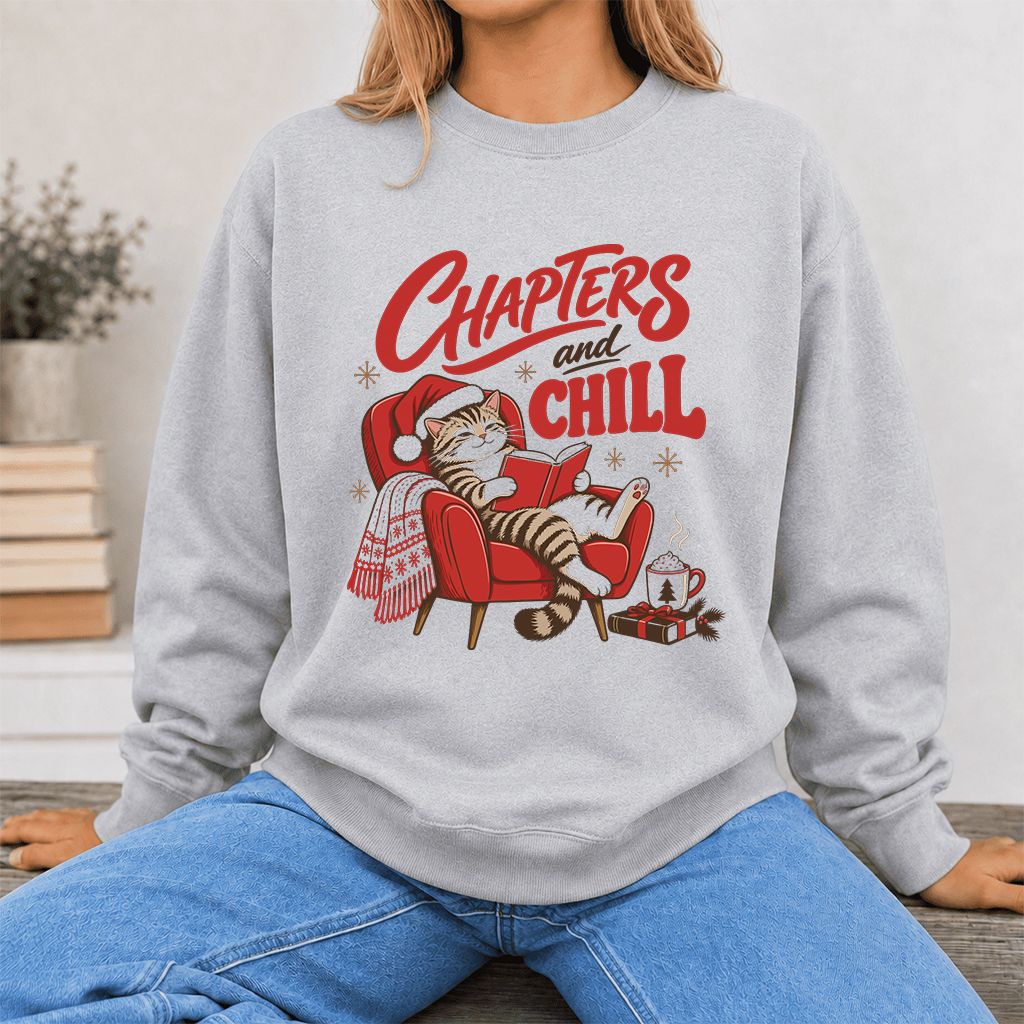 Chapters And Chill Printed Sweatshirt | Christmas Reader Gift Sport Grey
