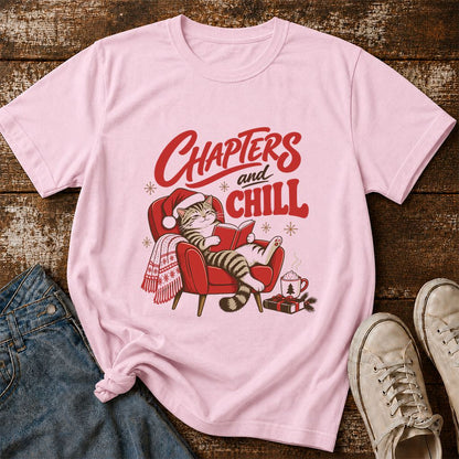 Chapters And Chill Printed T-Shirt | Christmas Reader Gift Light Pink